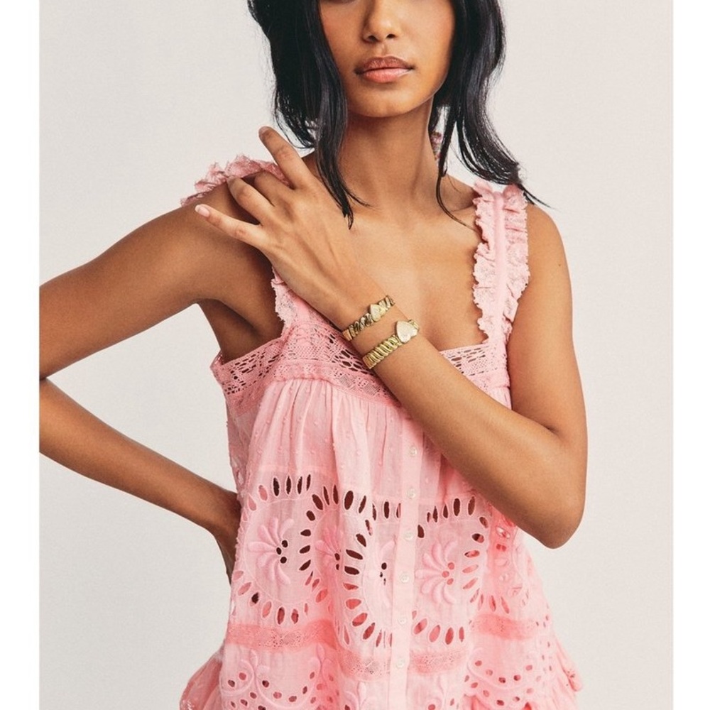 LOVE SHACK FANCY PINK EYELET TOP
